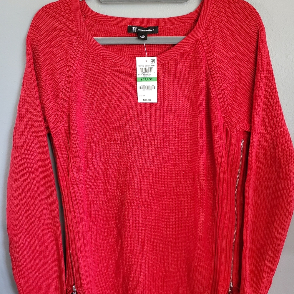 INC Women’s sweater International Concept Core Sweater Red Large Petite